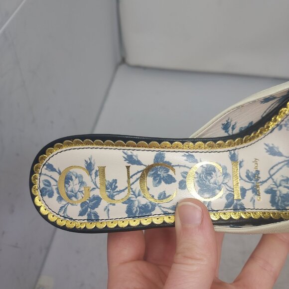 Gucci Sackville White Web Bow Heel Mule Shoe - Picture 7 of 13